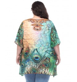 Plus Size Short Caftan with Tie-Up Neckline Green Peacock $26.04 Tops