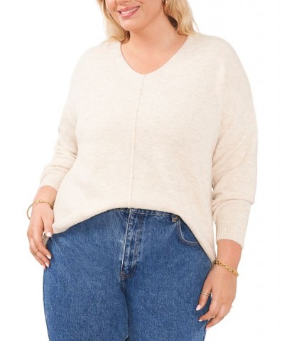 Plus Size Cozy V-Neck Long Sleeve Sweater Brown $28.70 Sweaters