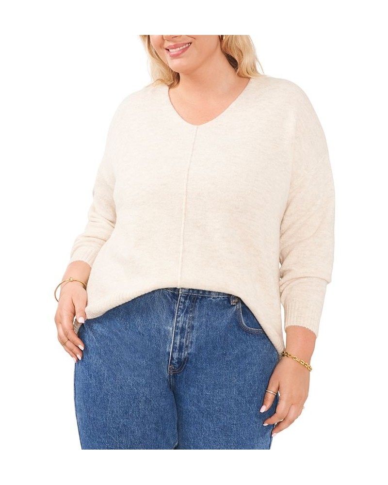 Plus Size Cozy V-Neck Long Sleeve Sweater Brown $28.70 Sweaters