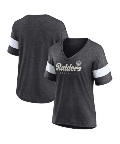 Women's Branded Heathered Charcoal Las Vegas Raiders Give It All Half-Sleeve V-Neck T-shirt Heathered Charcoal $20.16 Tops