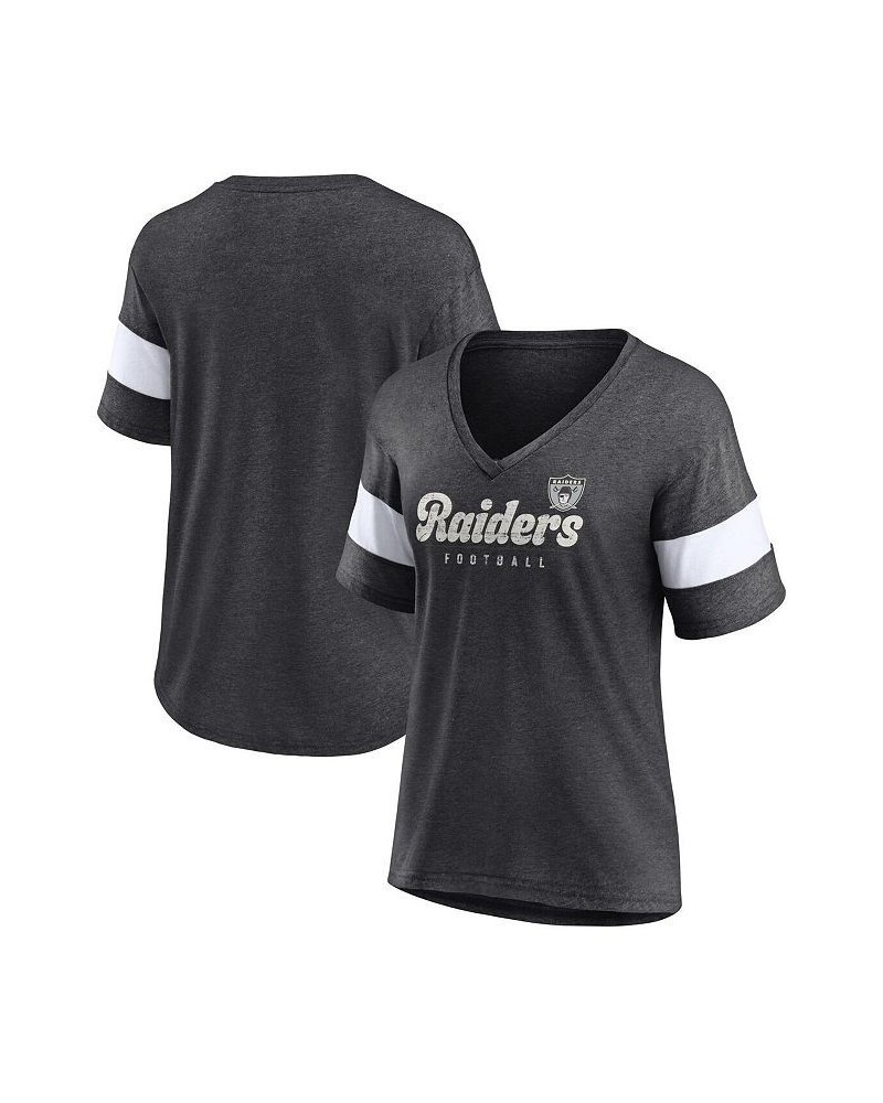 Women's Branded Heathered Charcoal Las Vegas Raiders Give It All Half-Sleeve V-Neck T-shirt Heathered Charcoal $20.16 Tops