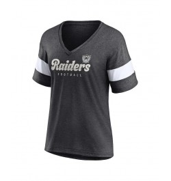 Women's Branded Heathered Charcoal Las Vegas Raiders Give It All Half-Sleeve V-Neck T-shirt Heathered Charcoal $20.16 Tops