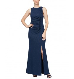 Women's Long Sleeveless Ruched Dress Blue $41.42 Dresses