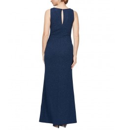 Women's Long Sleeveless Ruched Dress Blue $41.42 Dresses