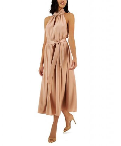 Women's Twist-Neck Halter Sleeveless Midi Dress Distant Mountain $43.44 Dresses