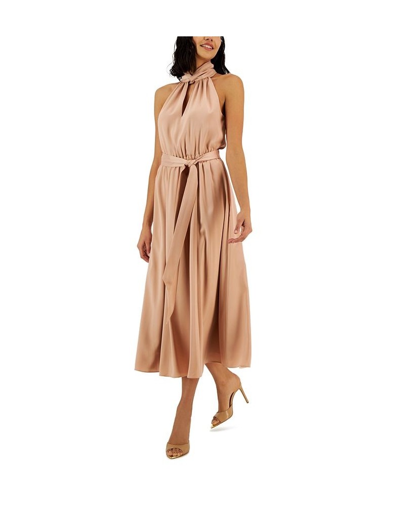 Women's Twist-Neck Halter Sleeveless Midi Dress Distant Mountain $43.44 Dresses