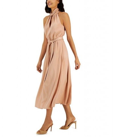 Women's Twist-Neck Halter Sleeveless Midi Dress Distant Mountain $43.44 Dresses