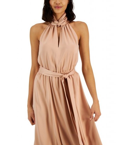 Women's Twist-Neck Halter Sleeveless Midi Dress Distant Mountain $43.44 Dresses