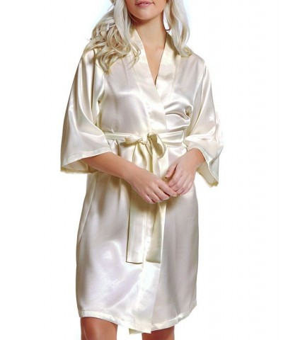 Women's Marina Lux 3/4 Sleeve Satin Lingerie Robe Ivory $27.60 Lingerie