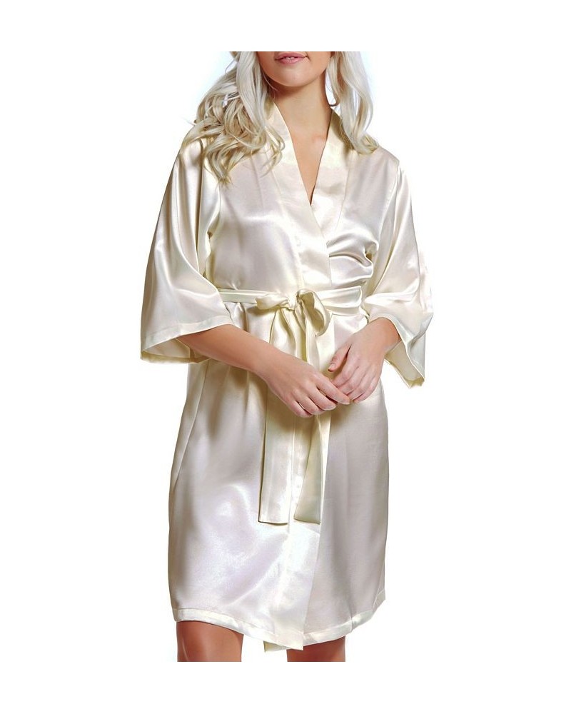 Women's Marina Lux 3/4 Sleeve Satin Lingerie Robe Ivory $27.60 Lingerie