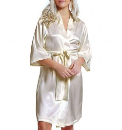 Women's Marina Lux 3/4 Sleeve Satin Lingerie Robe Ivory $27.60 Lingerie