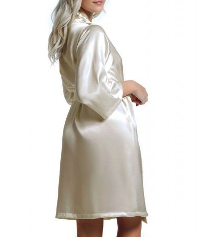 Women's Marina Lux 3/4 Sleeve Satin Lingerie Robe Ivory $27.60 Lingerie