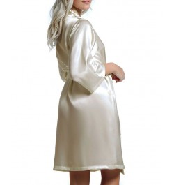 Women's Marina Lux 3/4 Sleeve Satin Lingerie Robe Ivory $27.60 Lingerie