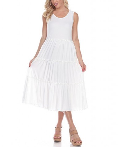 Women's Scoop Neck Tiered Midi Dress White $17.16 Dresses