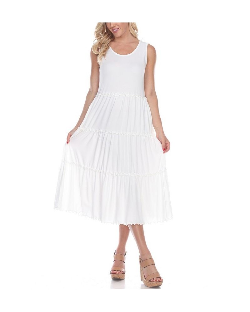 Women's Scoop Neck Tiered Midi Dress White $17.16 Dresses