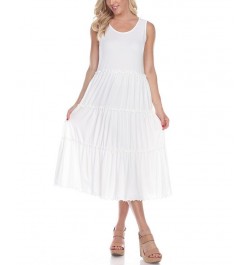 Women's Scoop Neck Tiered Midi Dress White $17.16 Dresses