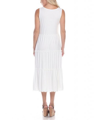 Women's Scoop Neck Tiered Midi Dress White $17.16 Dresses