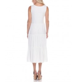 Women's Scoop Neck Tiered Midi Dress White $17.16 Dresses