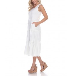 Women's Scoop Neck Tiered Midi Dress White $17.16 Dresses