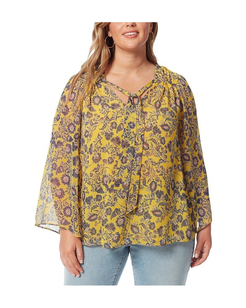 Trendy Plus Size Leslie Floral-Print Tie-Neck Blouse Meso Botanicals $48.76 Tops