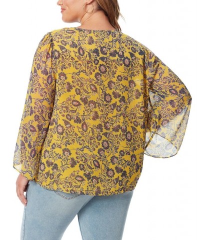 Trendy Plus Size Leslie Floral-Print Tie-Neck Blouse Meso Botanicals $48.76 Tops