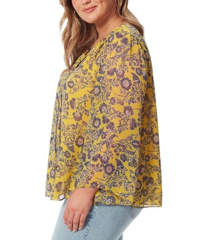 Trendy Plus Size Leslie Floral-Print Tie-Neck Blouse Meso Botanicals $48.76 Tops