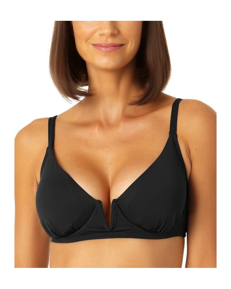 Women's V-Wire Elongated-Underwire Bikini Top Black $30.08 Swimsuits