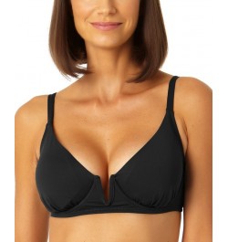 Women's V-Wire Elongated-Underwire Bikini Top Black $30.08 Swimsuits