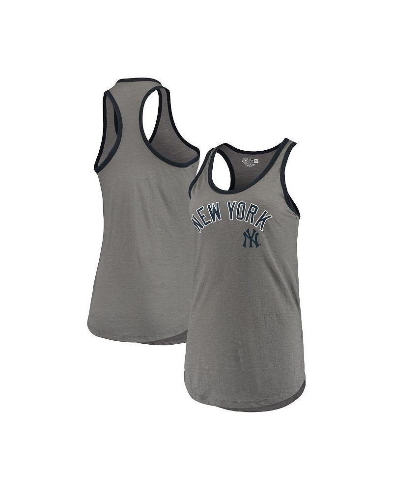 Women's Gray New York Yankees Slub Ringer Tank Top Gray $17.48 Tops