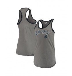 Women's Gray New York Yankees Slub Ringer Tank Top Gray $17.48 Tops