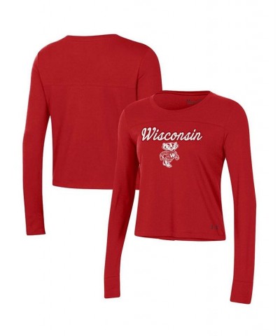 Women's Red Wisconsin Badgers Vault Cropped Long Sleeve T-shirt Red $23.50 Tops