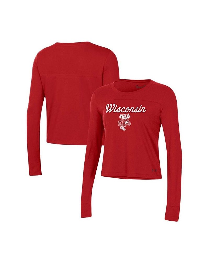 Women's Red Wisconsin Badgers Vault Cropped Long Sleeve T-shirt Red $23.50 Tops