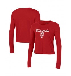 Women's Red Wisconsin Badgers Vault Cropped Long Sleeve T-shirt Red $23.50 Tops