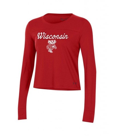 Women's Red Wisconsin Badgers Vault Cropped Long Sleeve T-shirt Red $23.50 Tops