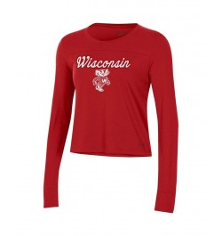 Women's Red Wisconsin Badgers Vault Cropped Long Sleeve T-shirt Red $23.50 Tops