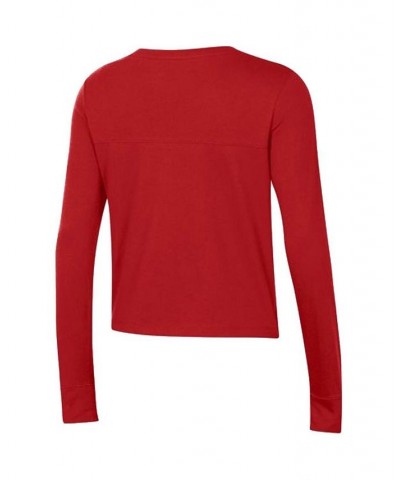 Women's Red Wisconsin Badgers Vault Cropped Long Sleeve T-shirt Red $23.50 Tops