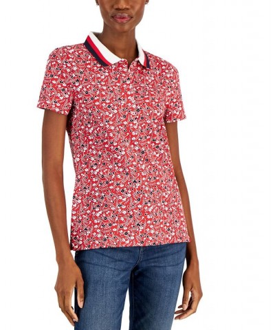 Women's Ditsy Print Polo Shirt Red $19.74 Tops