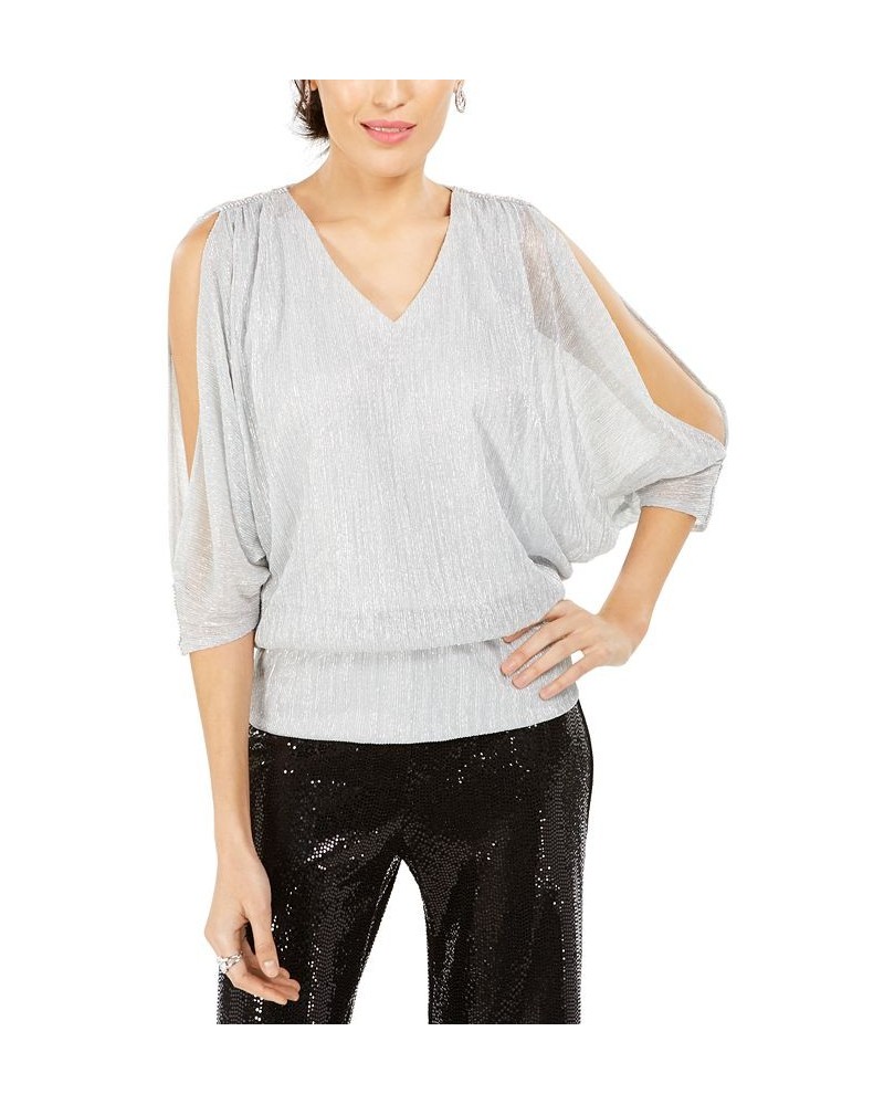 Split-Sleeve Metallic Blouson Top Silver $40.29 Tops