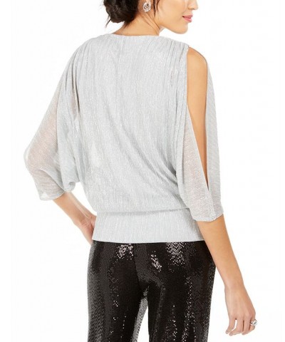 Split-Sleeve Metallic Blouson Top Silver $40.29 Tops