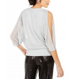 Split-Sleeve Metallic Blouson Top Silver $40.29 Tops