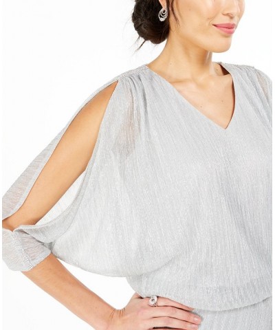 Split-Sleeve Metallic Blouson Top Silver $40.29 Tops