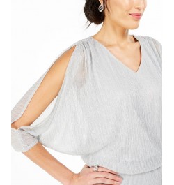 Split-Sleeve Metallic Blouson Top Silver $40.29 Tops