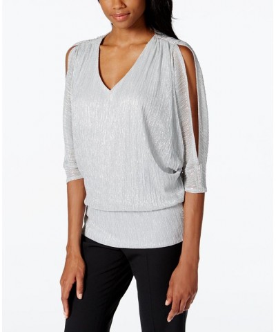 Split-Sleeve Metallic Blouson Top Silver $40.29 Tops