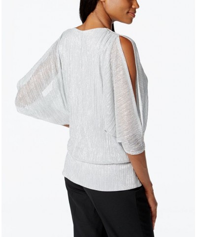 Split-Sleeve Metallic Blouson Top Silver $40.29 Tops