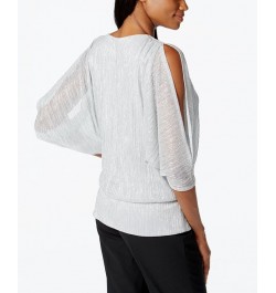 Split-Sleeve Metallic Blouson Top Silver $40.29 Tops