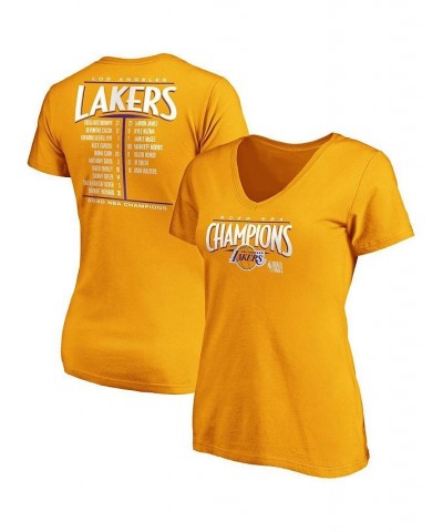 Women's Gold Los Angeles Lakers 2020 Nba Finals Champions Streaking Dunk V-Neck T-Shirt Gold $19.00 Tops
