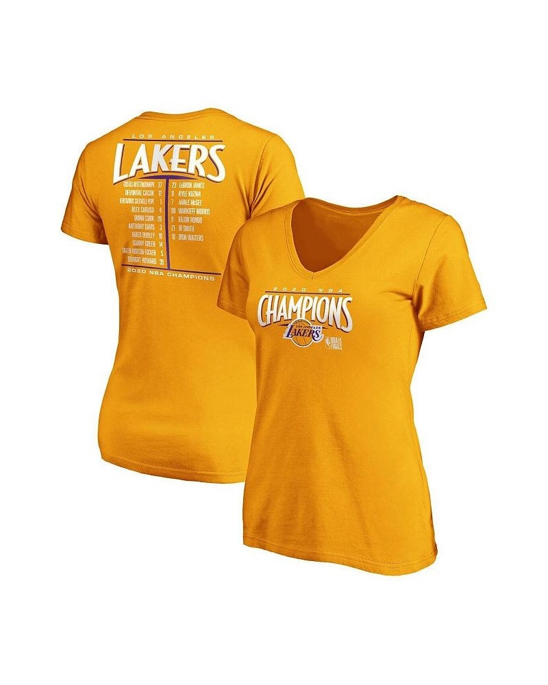 Women's Gold Los Angeles Lakers 2020 Nba Finals Champions Streaking Dunk V-Neck T-Shirt Gold $19.00 Tops