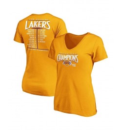 Women's Gold Los Angeles Lakers 2020 Nba Finals Champions Streaking Dunk V-Neck T-Shirt Gold $19.00 Tops