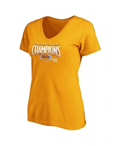 Women's Gold Los Angeles Lakers 2020 Nba Finals Champions Streaking Dunk V-Neck T-Shirt Gold $19.00 Tops