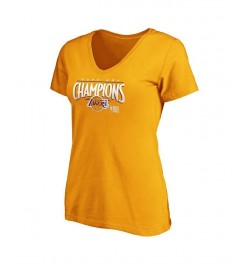 Women's Gold Los Angeles Lakers 2020 Nba Finals Champions Streaking Dunk V-Neck T-Shirt Gold $19.00 Tops